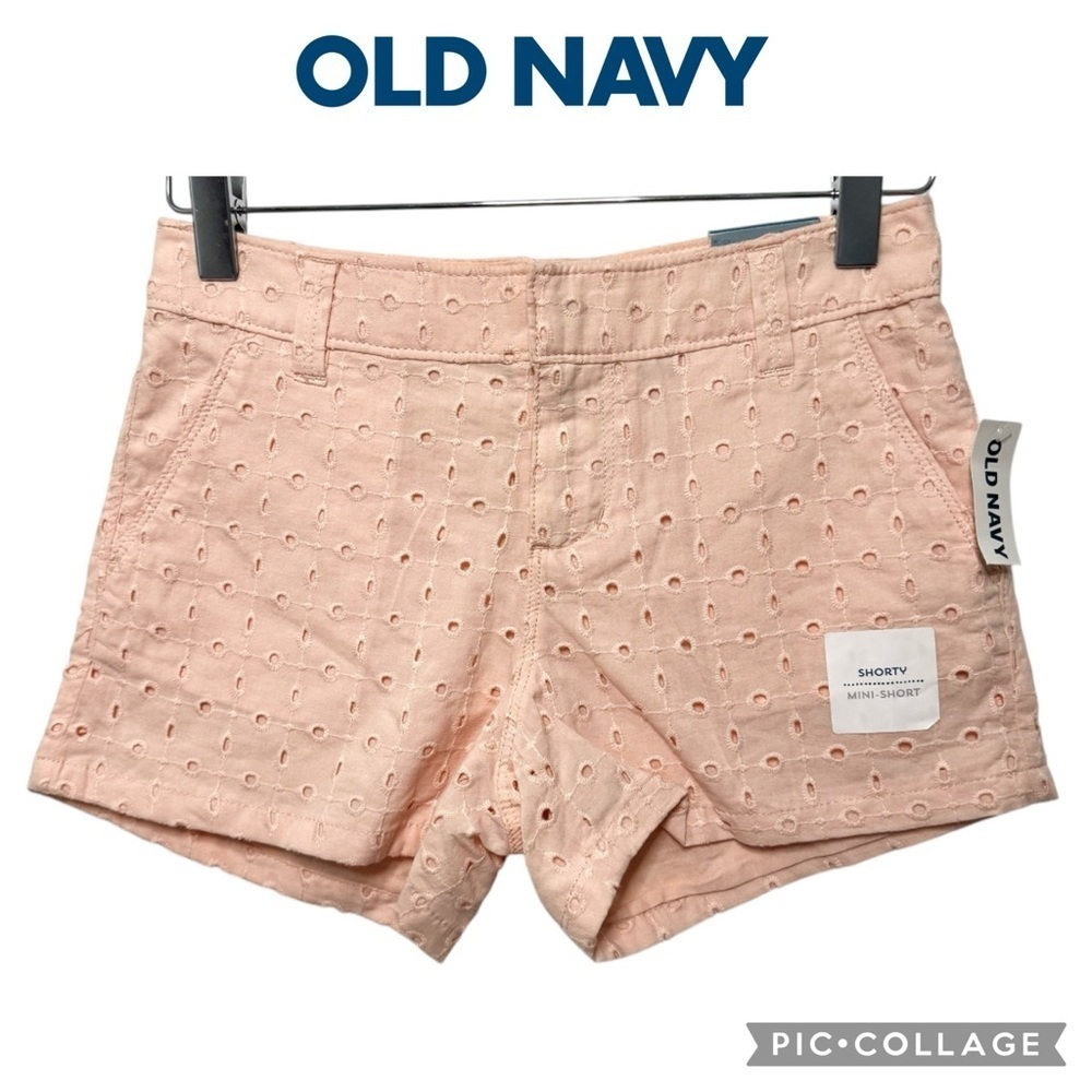 Old Navy girls pink eyelet flat front chino mini shorts size 10 NWT